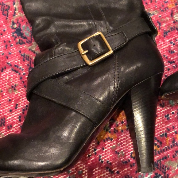 COACH black leather high heeled boots with buckles - Picture 3 of 10